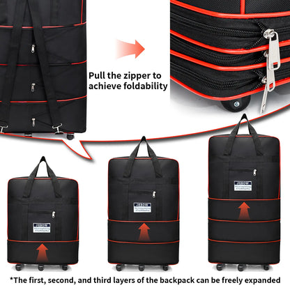 120L Expandable Foldable Portable Rolling Garment Duffle Bag - Silent 360° Spinner Wheels, Underseat Carry On Luggage, Travel Duffel for Business Trips & Short Vacations
