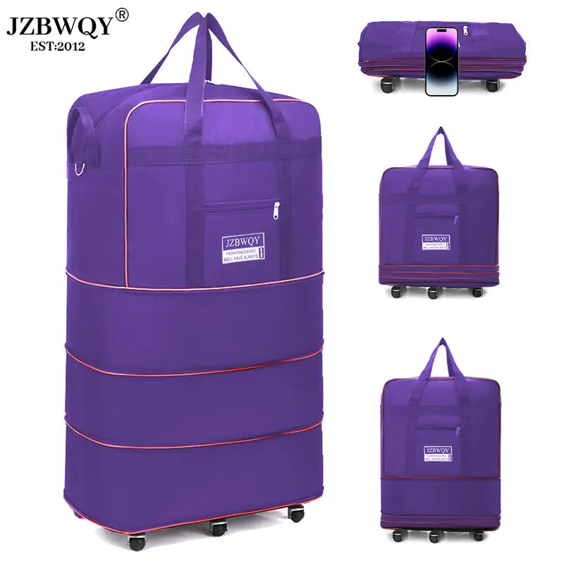 120L Expandable Foldable Portable Rolling Garment Duffle Bag - Silent 360° Spinner Wheels, Underseat Carry On Luggage, Travel Duffel for Business Trips & Short Vacations