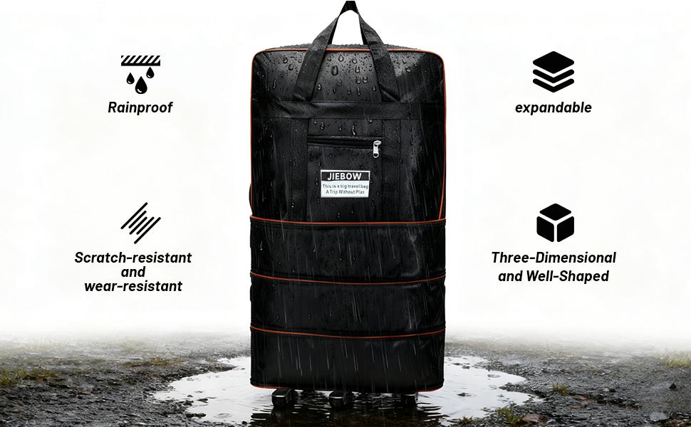 120L Expandable Foldable Portable Rolling Garment Duffle Bag - Silent 360° Spinner Wheels, Underseat Carry On Luggage, Travel Duffel for Business Trips & Short Vacations