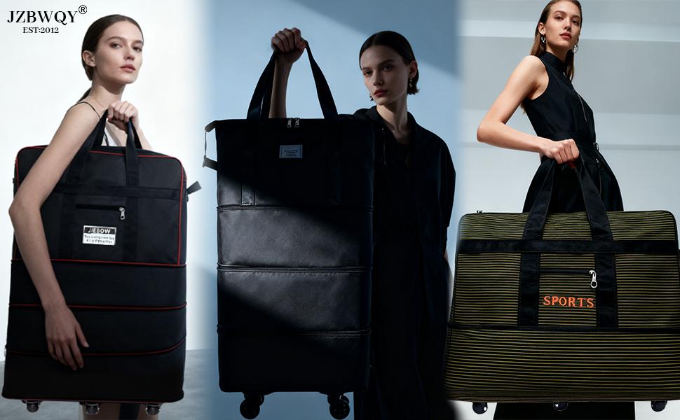 120L Expandable Foldable Portable Rolling Garment Duffle Bag - Silent 360° Spinner Wheels, Underseat Carry On Luggage, Travel Duffel for Business Trips & Short Vacations